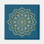 Elegant Blauwgroen Blue en Gold Floral Mandala Pat Magneet (Voorkant)