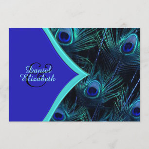 Elegant Blauwgroen Blue en Royal Blue Peacock Wedd Kaart