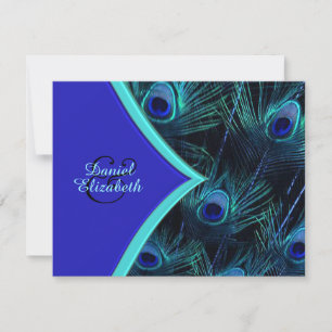 Elegant Blauwgroen Blue en Royal Blue Peacock Wedd Kaart