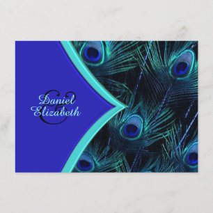 Elegant Blauwgroen Blue en Royal Blue Peacock Wedd Kaart