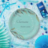 Elegant Blauwgroen Blue Eucalyptus Waterverf Birth Papieren Bordje (Feest)