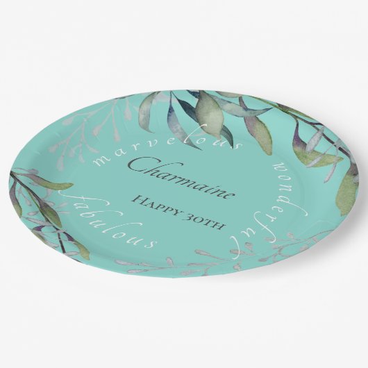 Elegant Blauwgroen Blue Eucalyptus Waterverf Birth Papieren Bordje (Gekanteld)