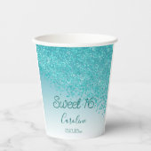 Elegant Blauwgroen Blue Glitter Sweet 16 Birthday Papieren Bekers (Voorkant)