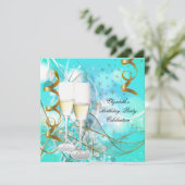 Elegant Blauwgroen Blue Gold Birthday Champagne Kaart (Staand voorkant)