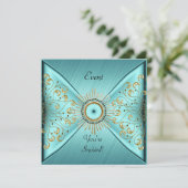 Elegant Blauwgroen Blue Gold Event Party Kaart (Staand voorkant)