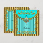 Elegant Blauwgroen Blue Gold Fabulous 50th Birthda Kaart (Voorkant / Achterkant)