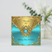 Elegant Blauwgroen Blue Jewel Gold Birthday Party Kaart (Staand voorkant)