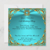 Elegant Blauwgroen Blue Jewel Gold Birthday Party Kaart (Achterkant)