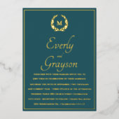 Elegant Blauwgroen Blue Laurel Wreath Wedding Folie Uitnodiging (Voorkant)