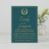 Elegant Blauwgroen Blue Laurel Wreath Wedding Folie Uitnodiging (Staand Voorkant)