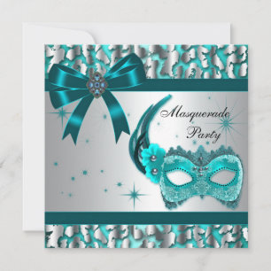 Elegant Blauwgroen Blue Leopard Masquerade Party Kaart