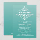 Elegant Blauwgroen Blue Ombre Quinceañera Party Kaart (Voorkant / Achterkant)