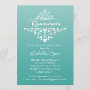 Elegant Blauwgroen Blue Ombre Quinceañera Party Kaart