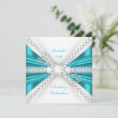 Elegant Blauwgroen Blue Silver Diamond Birthday Pa Kaart (Staand voorkant)