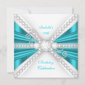 Elegant Blauwgroen Blue Silver Diamond Birthday Pa Kaart (Voorkant)