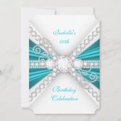 Elegant Blauwgroen Blue Silver Diamond Birthday Pa Kaart (Voorkant)