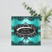 Elegant Blauwgroen Blue Silver Lace Birthday Kaart (Staand voorkant)