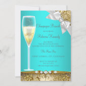 Elegant Blauwgroen Blue White Champagne Brunch Kaart (Voorkant)