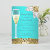 Elegant Blauwgroen Blue White Champagne Brunch Kaart (Staand voorkant)