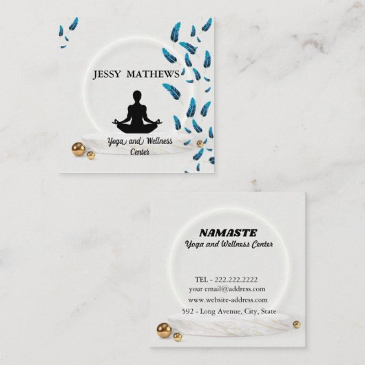 ELEGANT BLAUWGROEN BLUE ZEN BEMIDDELING JONGE POSI VIERKANTE VISITEKAARTJE (Voorkant / Achterkant)