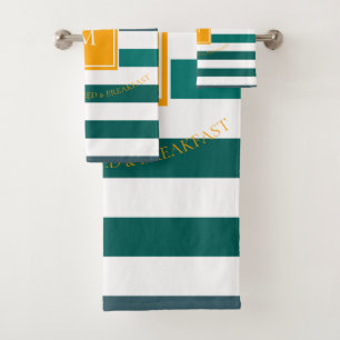 Elegant Blauwgroen Blues White Striped Monogram B Bad Handdoek
