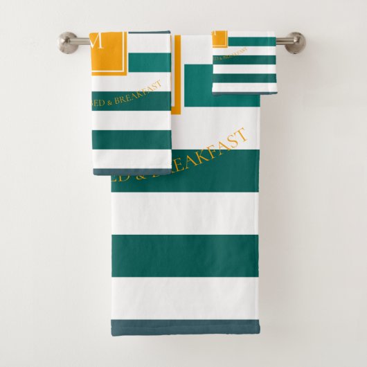 Elegant Blauwgroen Blues White Striped Monogram B Bad Handdoek (Insitu)