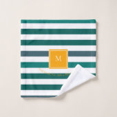 Elegant Blauwgroen Blues White Striped Monogram B Bad Handdoek (Wasdoekje)
