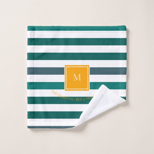 Elegant Blauwgroen Blues White Striped Monogram B Bad Handdoek (Wasdoekje)