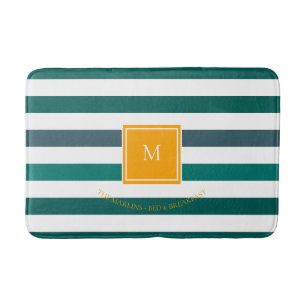 Elegant Blauwgroen Blues White Striped Monogram B Badmat