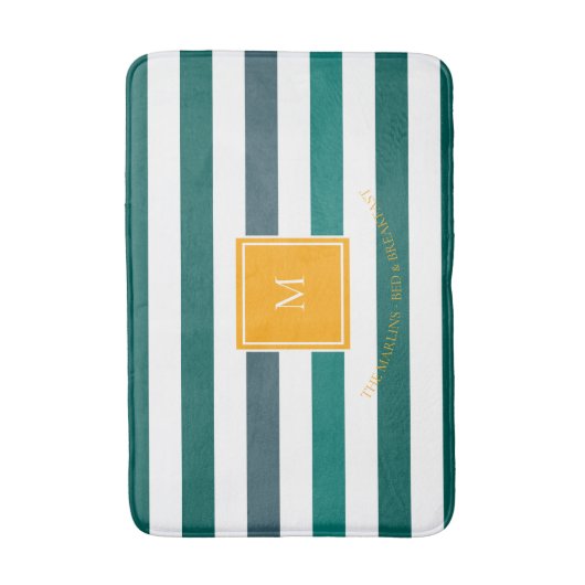 Elegant Blauwgroen Blues White Striped Monogram B Badmat (Voorkant Verticaal)