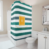 Elegant Blauwgroen Blues White Striped Monogram B Douchegordijn (In situ)