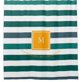 Elegant Blauwgroen Blues White Striped Monogram B  Douchegordijn