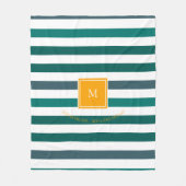 Elegant Blauwgroen Blues White Striped Monogram B  Fleece Deken (Voorkant)
