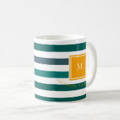 Elegant Blauwgroen Blues White Striped Monogram B  Koffiemok (Voorkant rechts)
