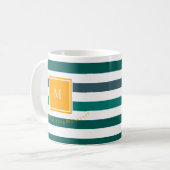 Elegant Blauwgroen Blues White Striped Monogram B  Koffiemok (Voorkant links)