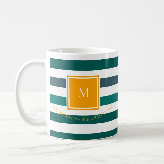 Elegant Blauwgroen Blues White Striped Monogram B  Koffiemok (Links)