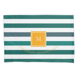 Elegant Blauwgroen Blues White Striped Monogram B  Kussensloop
