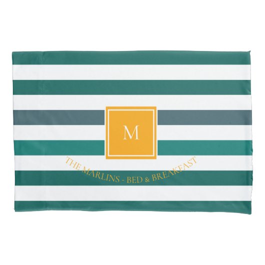 Elegant Blauwgroen Blues White Striped Monogram B  Kussensloop (Voorkant)