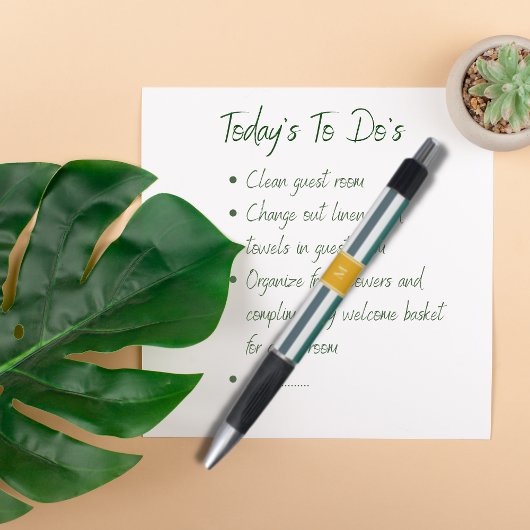 Elegant Blauwgroen Blues White Striped Monogram B Pen