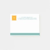 Elegant Blauwgroen Blues White Striped Monogram B Post-it® Notes (Voorkant)