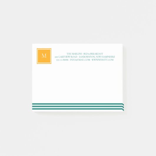Elegant Blauwgroen Blues White Striped Monogram B Post-it® Notes (Voorkant)