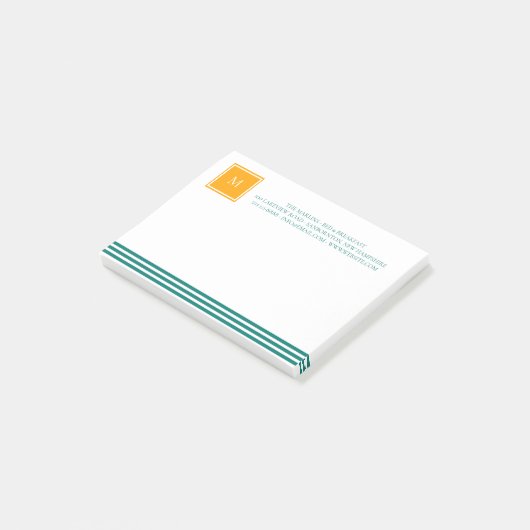 Elegant Blauwgroen Blues White Striped Monogram B Post-it® Notes (Schuin)