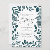 Elegant Blauwgroen Botanical Wedding Invitation Kaart (Voorkant)