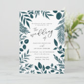 Elegant Blauwgroen Botanical Wedding Invitation Kaart (Staand voorkant)