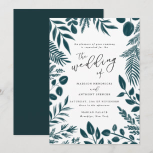 Elegant Blauwgroen Botanical Wedding Invitation Kaart