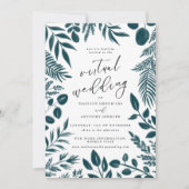 Elegant Blauwgroen botanisch virtueel huwelijk Kaart (Voorkant)