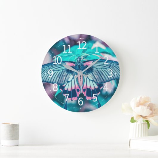 Elegant Blauwgroen Butterfly Close-up | Wandklok (Huis)