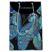 Elegant Blauwgroen Butterfly Pattern Gift Bag Medium Cadeauzakje (Voorkant)