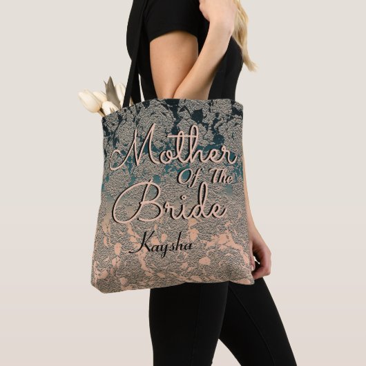 Elegant Blauwgroen Champagne-moeder van de Bride Tote Bag (Dichtbij)