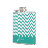 Elegant Blauwgroen Chevron Custom Flask Heupfles (Links)
